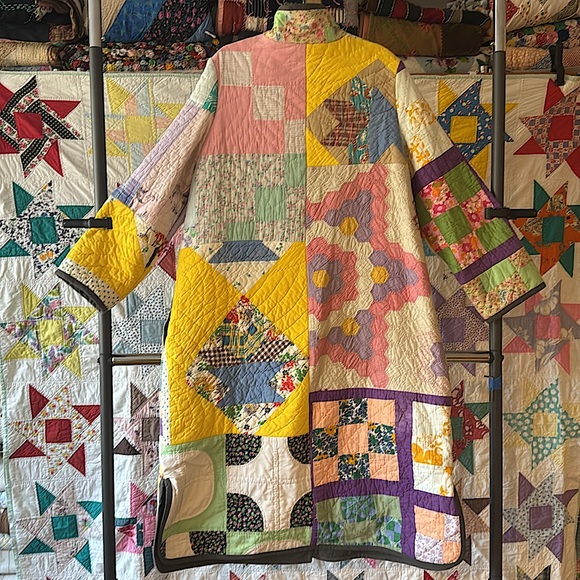 Honeybea Long Quilt Coat Made With Vintage Quilts One Of A Kind L XL - Picture 5 of 8